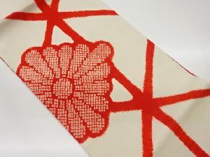 ふくれ織絞り抽象花模様織出し開き名古屋帯（額縁仕立て）